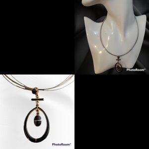 Contemporary Three Strand Black Pendant Choker Necklace